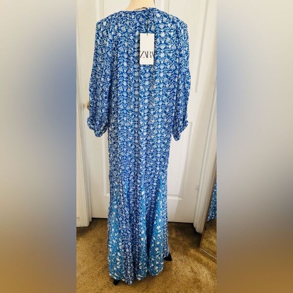 ZARA BOHO DOTTED MESH PRINTED MIDI DRESS - Picture 7 of 7